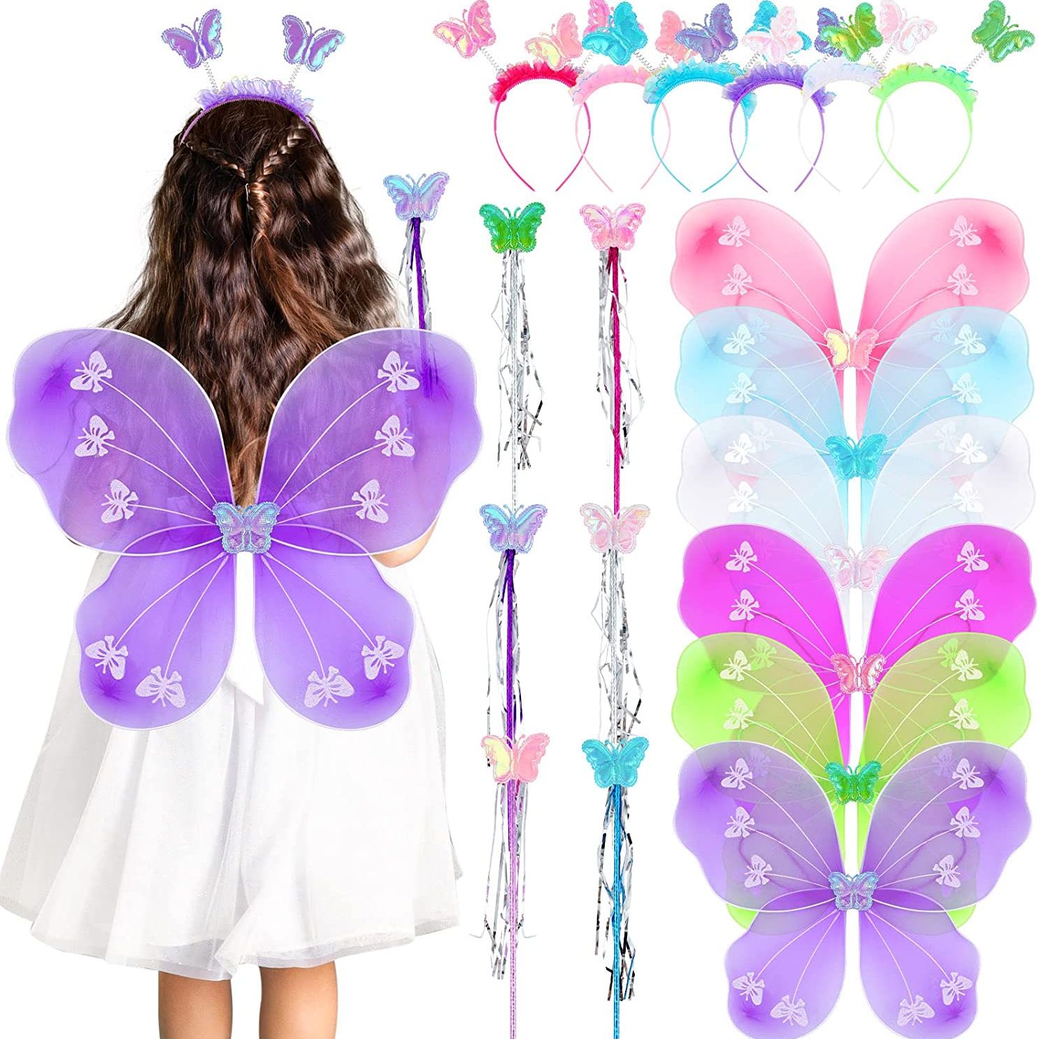 Girls Butterfly Fairy Angel Wing, Wand And Hairband Baby Kid Birthday Party
