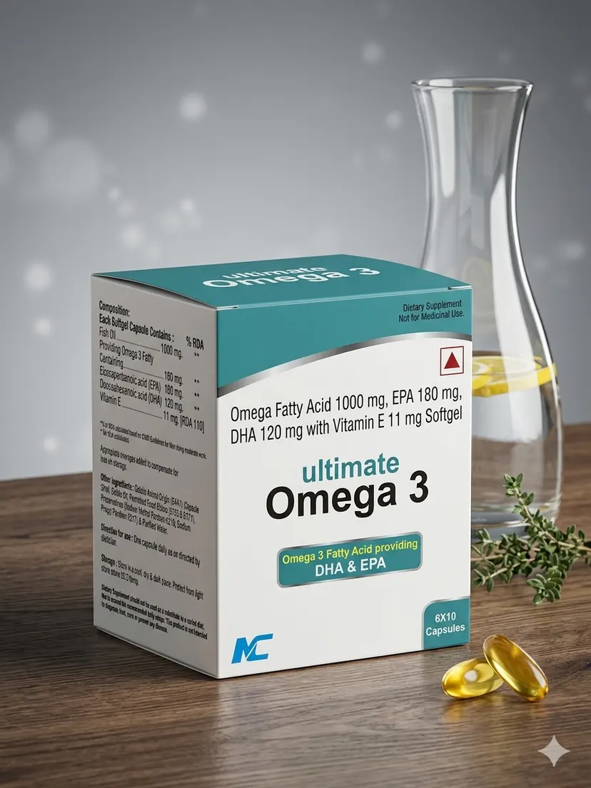 Ultimate Omega 3 Fish Oil 1000MG Super Strength EPA 180MG DHA 120MG Vitamin E 11 mg 60 Capsules