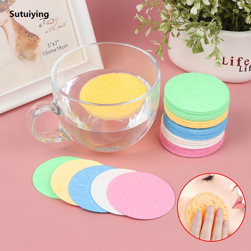 Sutuiying 10Pcs Soft Facial Cleaning Sponge Pad Facial Washing Cleaning Hot Selling Compressed Cleanser Sponge Puff Spa Exfoliating Face Care