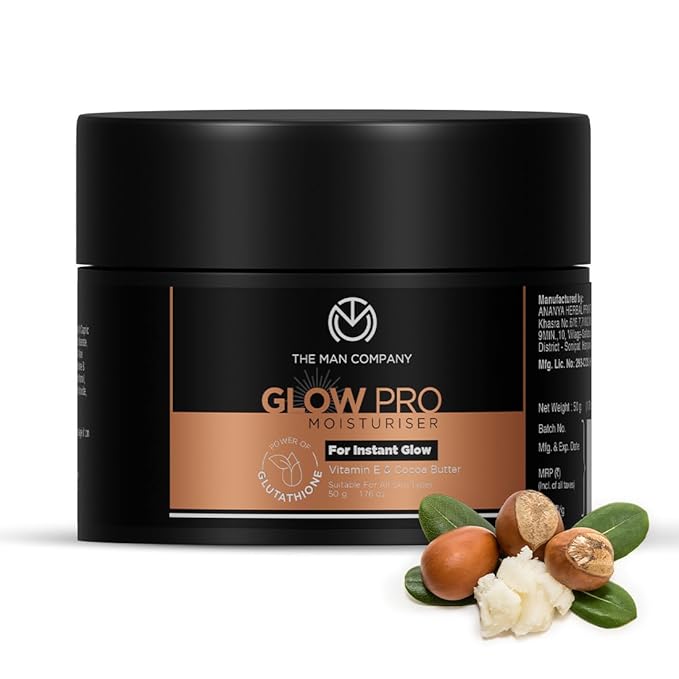 The Man Company Glow Pro Non-Sticky Daily Moisturizer for Face | Moisturizes, Hydrates with Glutathione, Vitamin E & Cocoa Butter | Face Moisturizer Cream for Man - 50 gm