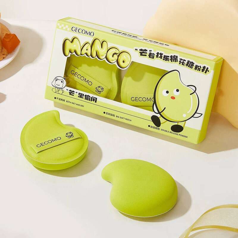 GECOMO 2 Pieces Mango-shaped Marshmallow Powder Puff Wet And Dry Dual-use Soft & Skin-friendly Makeup Sponge