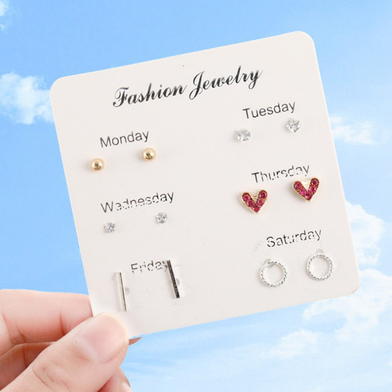 【Best Price Guaranteed】One week earrings earrings women's day simple personality temperament Joker creative small earrings a box of 6 pairs