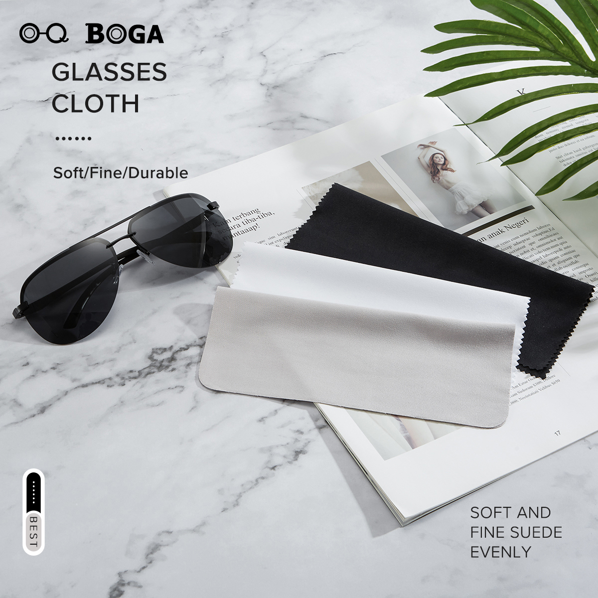 OQ BOGA 3 Colors 1 Piece Black White Grey Rectangle Mirror Cloth Eyewear Wipe Cleaning Microfiber Glasses Cloth