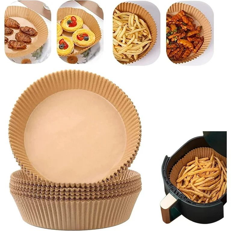 50 Pcs Air Fryer Non-Stick Disposable Liners, Baking Paper for Air Fryer Oil-Proof, Water-Proof, Food Grade Parchment for Baking Roasting Microwave (160mm*45mm)