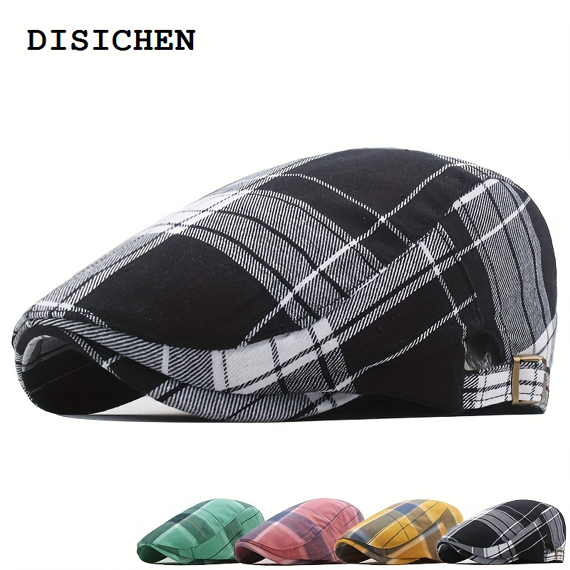 DISICHEN New style Men's Plaid Pattern Flat Cap Newsboy Hat Women Beret Cabbie Gatsby Cap