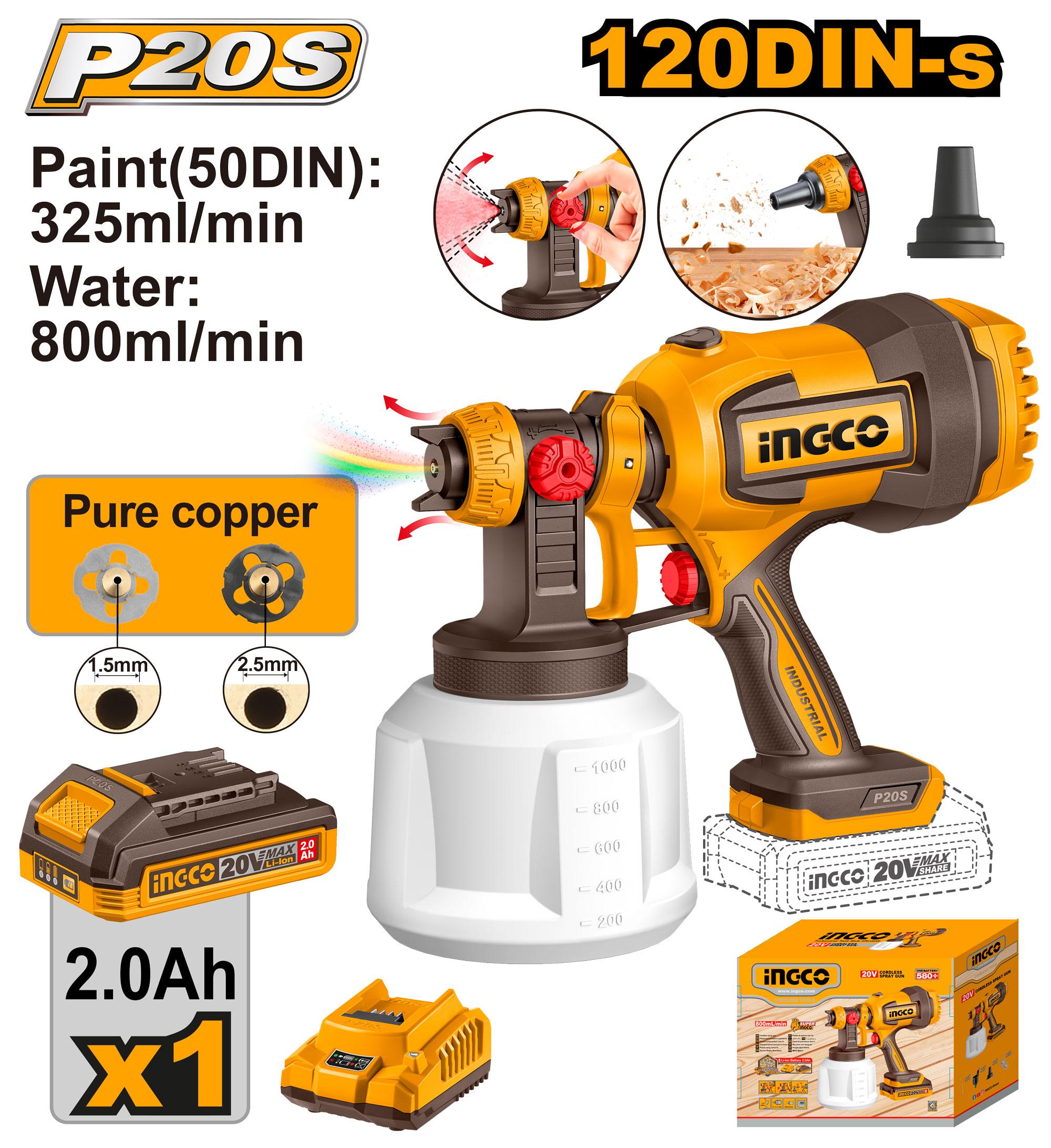 Ingco 20V Cordless Spray Gun With Battery Set Csgli20042