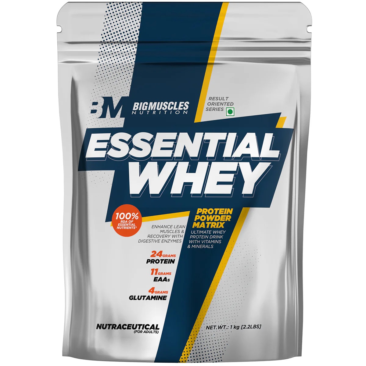 Bigmuscles Nutrition Essential Whey Protein 1Kg (48g Serving) Kesar Kulfi Flavor With 24g Protein, Digestive Enzymes, Vitamin & Minerals