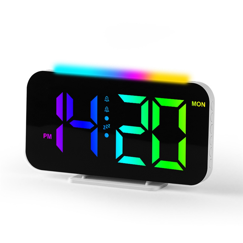 LED Digital Clock RGB Display Alarm Clock with Ambient Lighting Night Lamp Electronic LED Time Display Desktop Clock Durable Easy Install Easy to Use