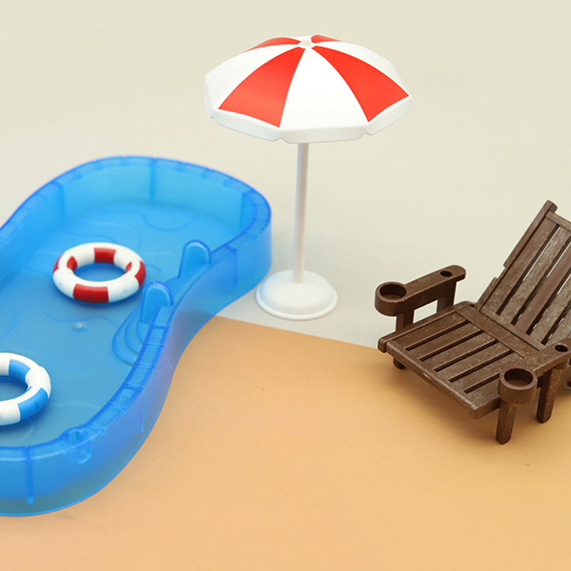 Vylon Dollhouse Simulation Cute Mini Swimming Pool Swimming Circle Beach Chair Set Model For Doll House Decor Kids Pretend Play Toys