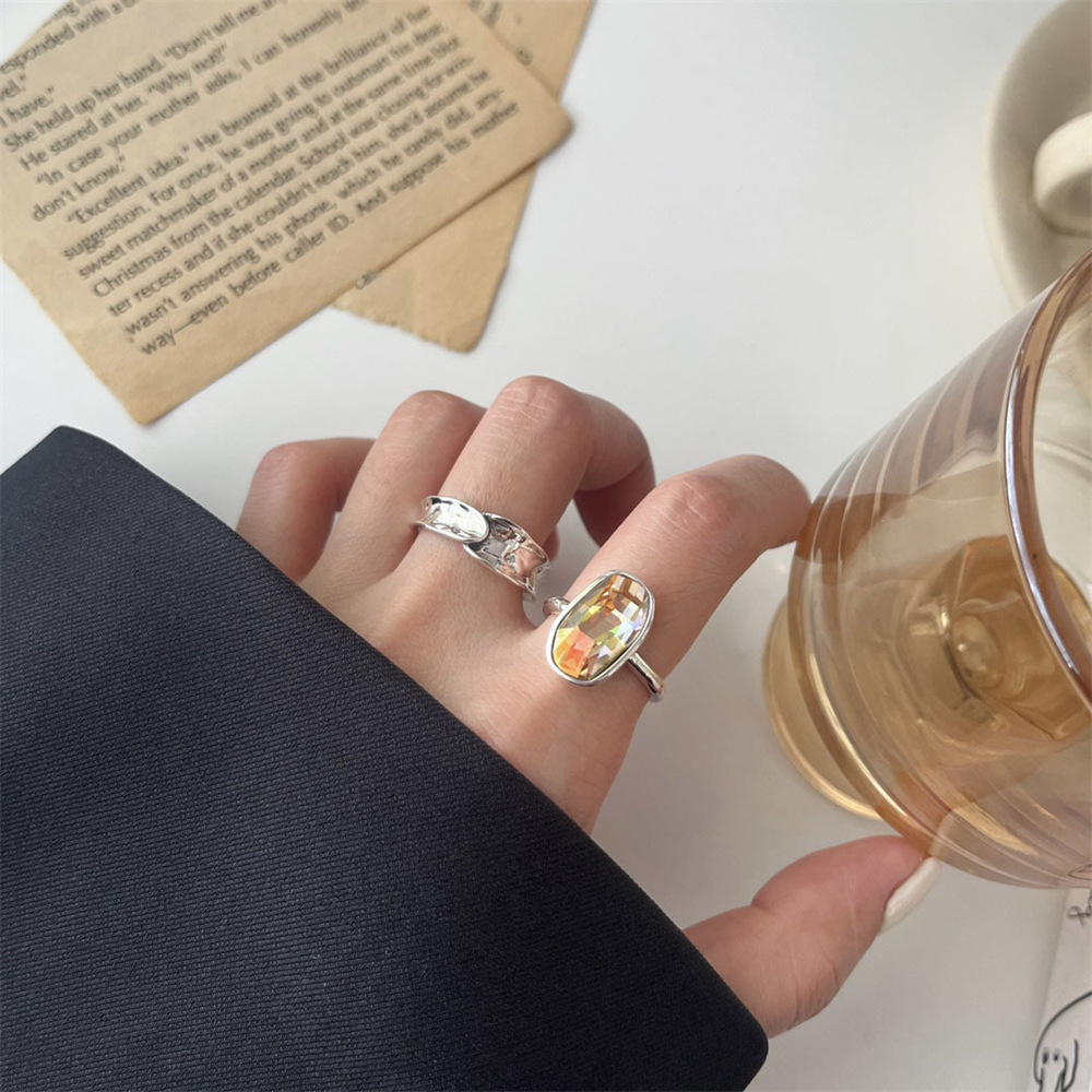 【Mega Sale】Natural Spotty Color Ring Women's Simple Inlaid Color Egg Noodles Niche Design Luxury Retro Ring New