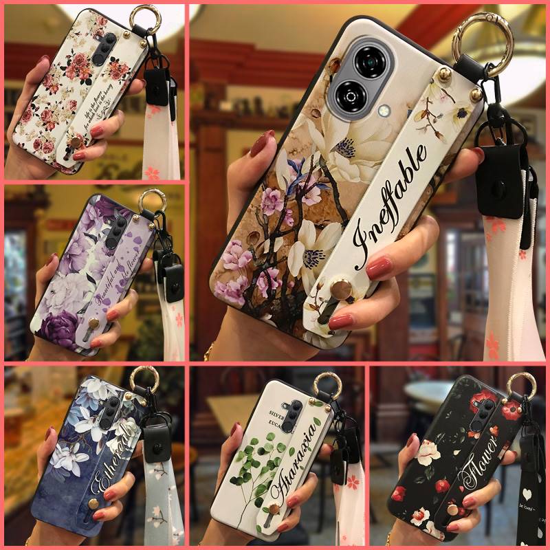 Ring Soft case Phone Case For ZTE Blade A35e 6GB RAM 64GB Wristband Kickstand Anti-knock Protective Phone Holder Flower
