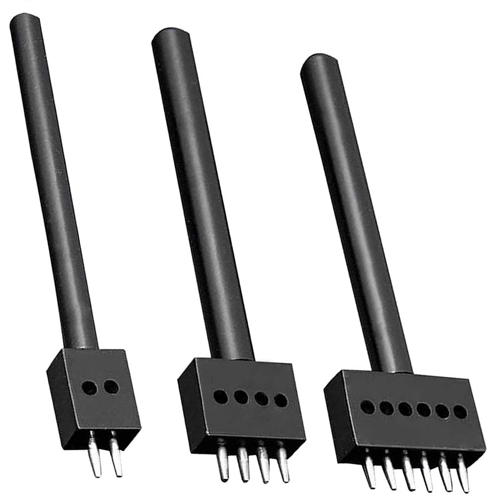 NAMUNY Punch Tool Set 3Pcs 5mm Leather Row Round Hole Tooth Punch Tool, 2/4/6 Circular Cut Lacing Stitching Chisel