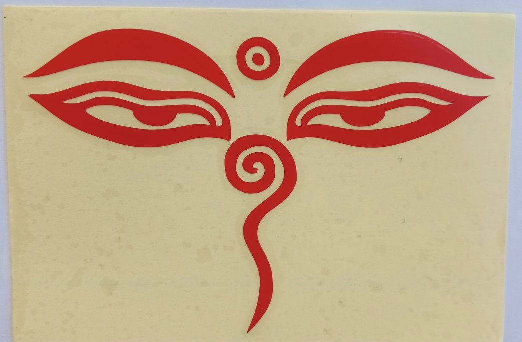 1PCS 9/6.5 Red Buddha Eyes/ Swayambhunath stupa Sign Sticker For Mobile Car, Bike, Laptop, Office Home, Restaurant, Doors And Many Mores