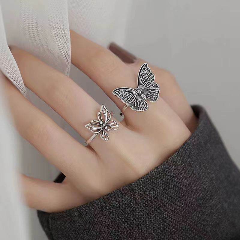 New Hollow Butterfly Ring for Female Students Korean Version Simple Cute Personality Fashion Retro Ring Best Friend Non-Fading