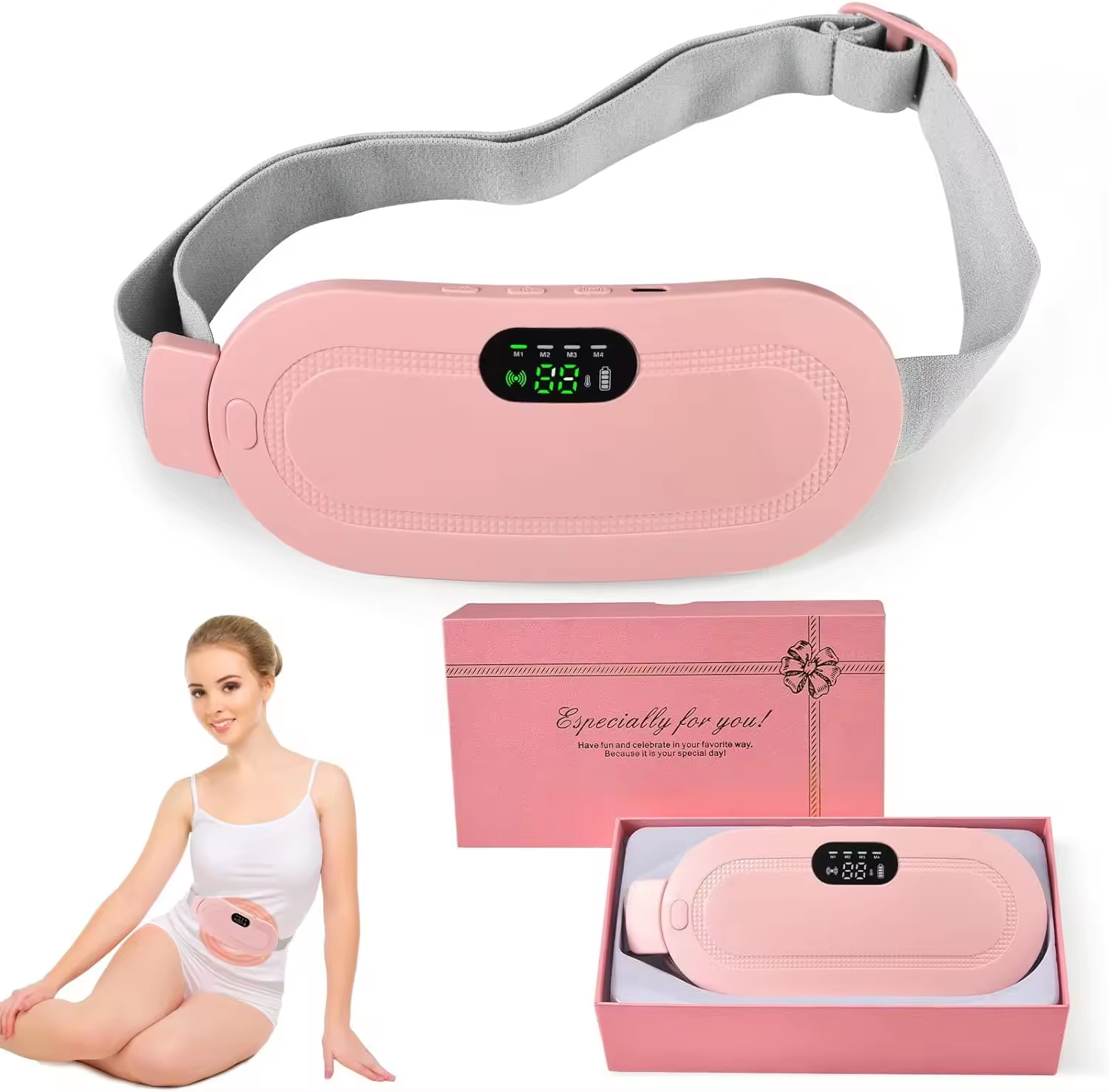 Portable Smart Menstrual Heating Pad Belt - Cordless Period Pain Relief Massager with Fast Heating & Vibration, Adjustable Waist Wrap for Women’s Cramps, Back & Abdominal Pain