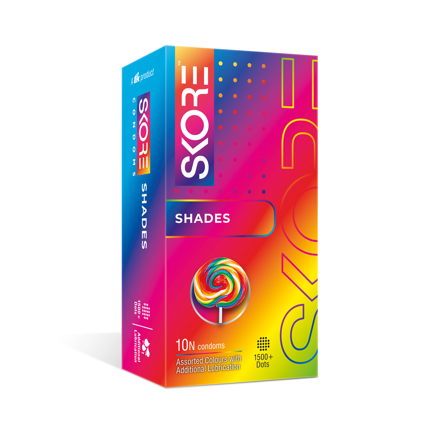 Skore Shades Assorted Colors | Extra Lubrication | Dots | Condom, 10 pieces | 1 Packs