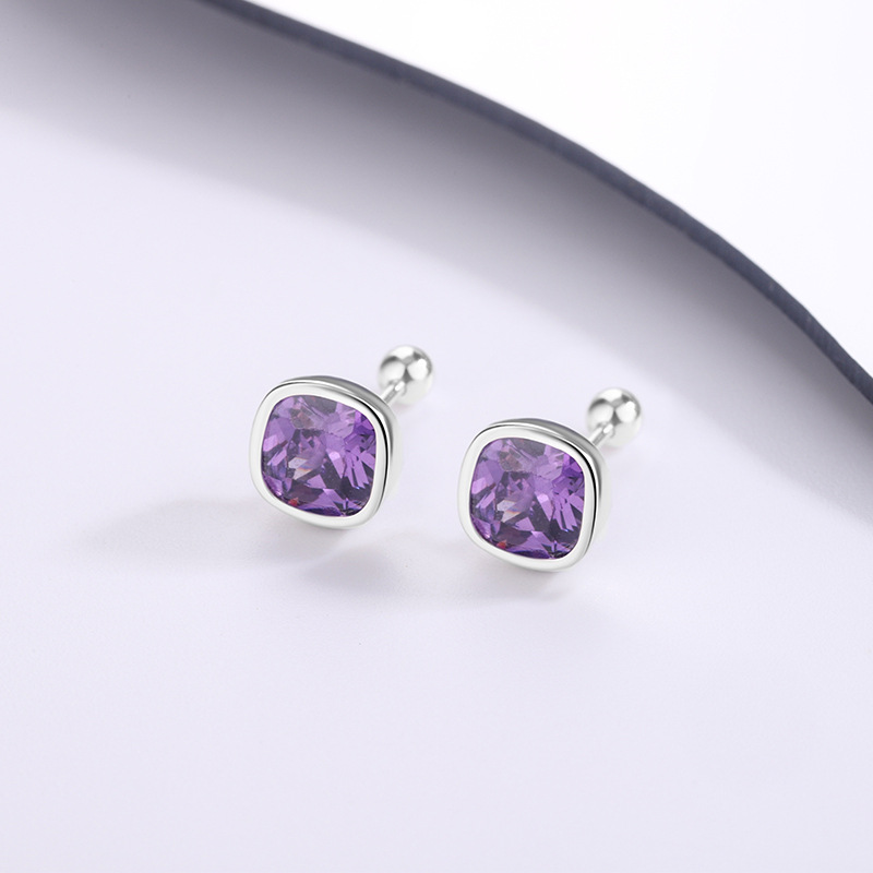 3755 French fashion purple white stone geometric stud earrings crystal diamond temperament versatile simple super flash ear jewelry
