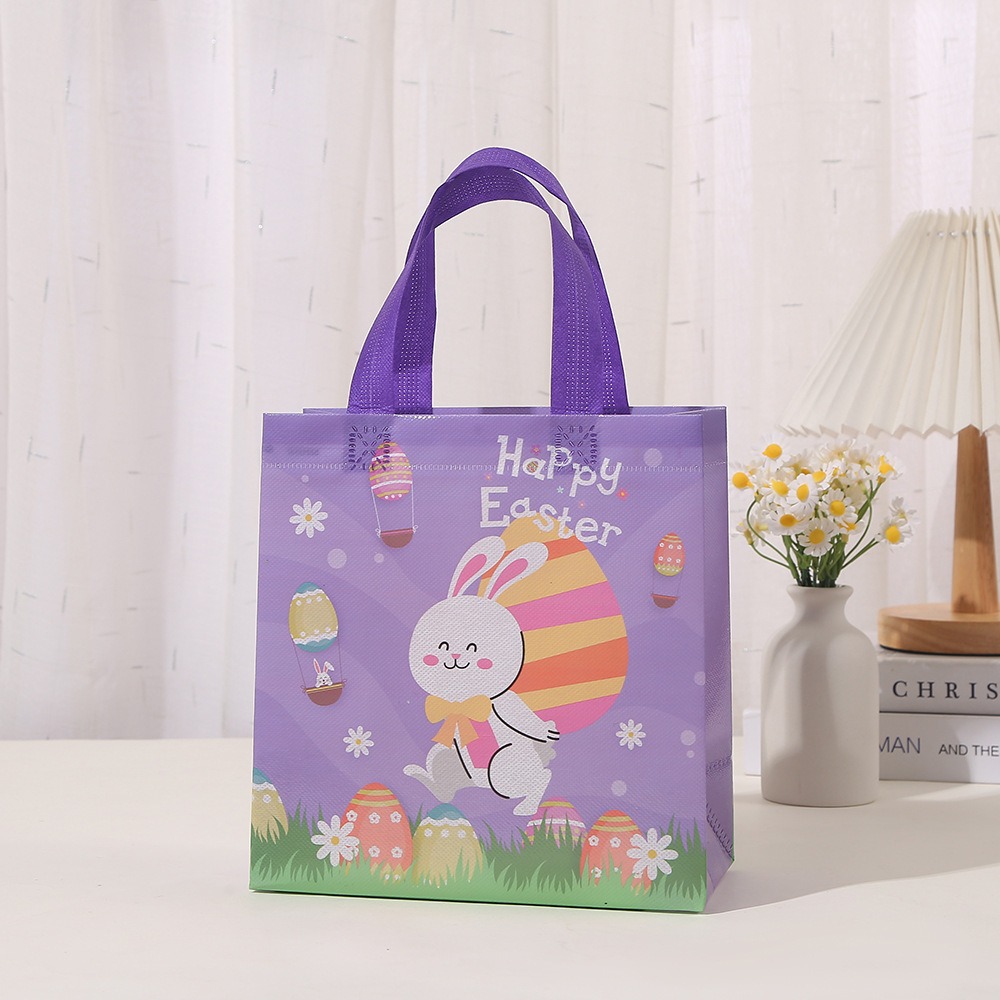 4pcs Colorful Easter Decoration Easter Gift Bags Cute Rabbit Printed with Handle Kids Shopping Bag Non-Woven Cartoon Bunny Candy Gift Packaging Favors Bag Birthday