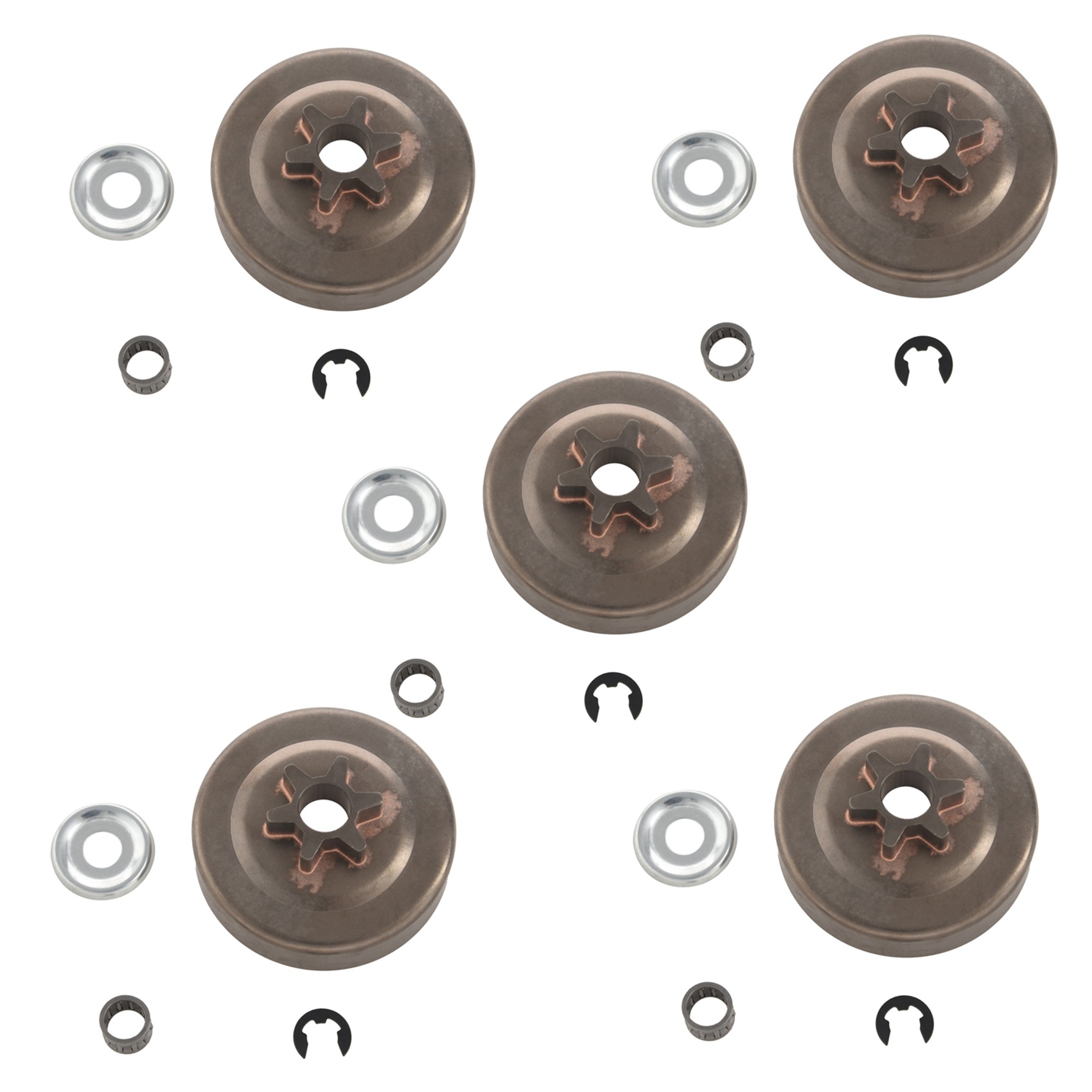 fasdaga 5X 3/8 6T Clutch Drum Sprocket Washer E-Clip Kit for Chainsaw 017 018 021 023 025 Ms170 Ms180 Ms210 Ms230 Ms250