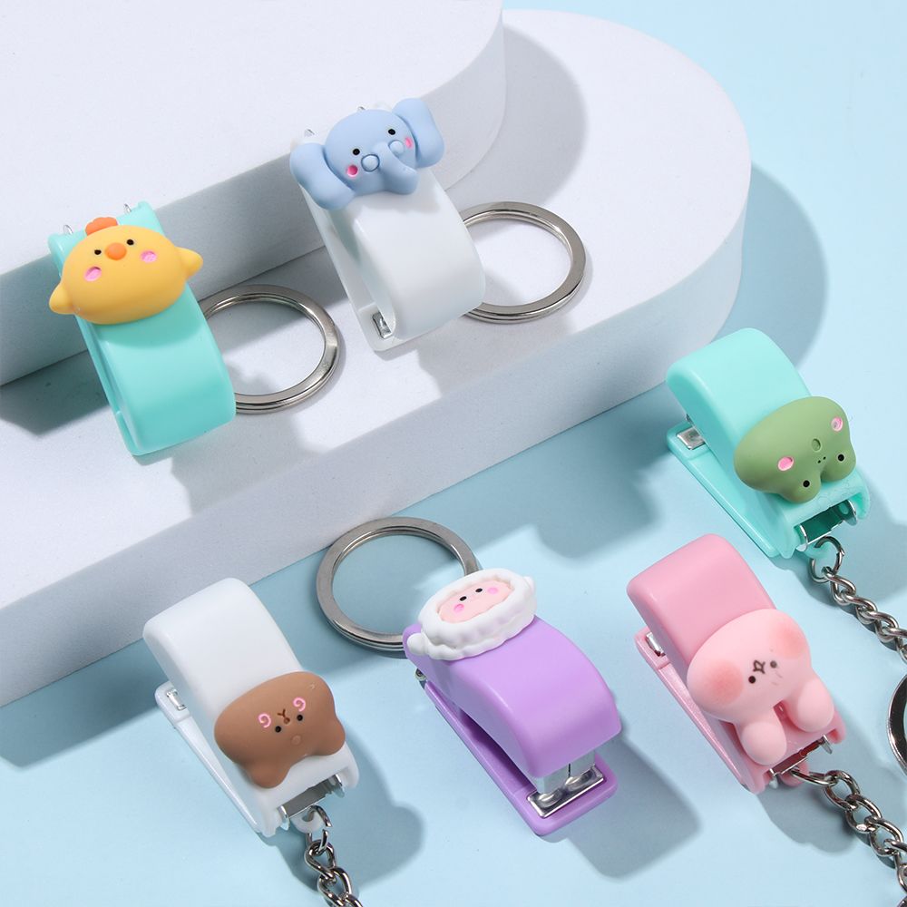 Office Supplies Cartoon Cute File Organizer Stapler Paper Clips Document Binding Hoops Mini Stapler Push Clip