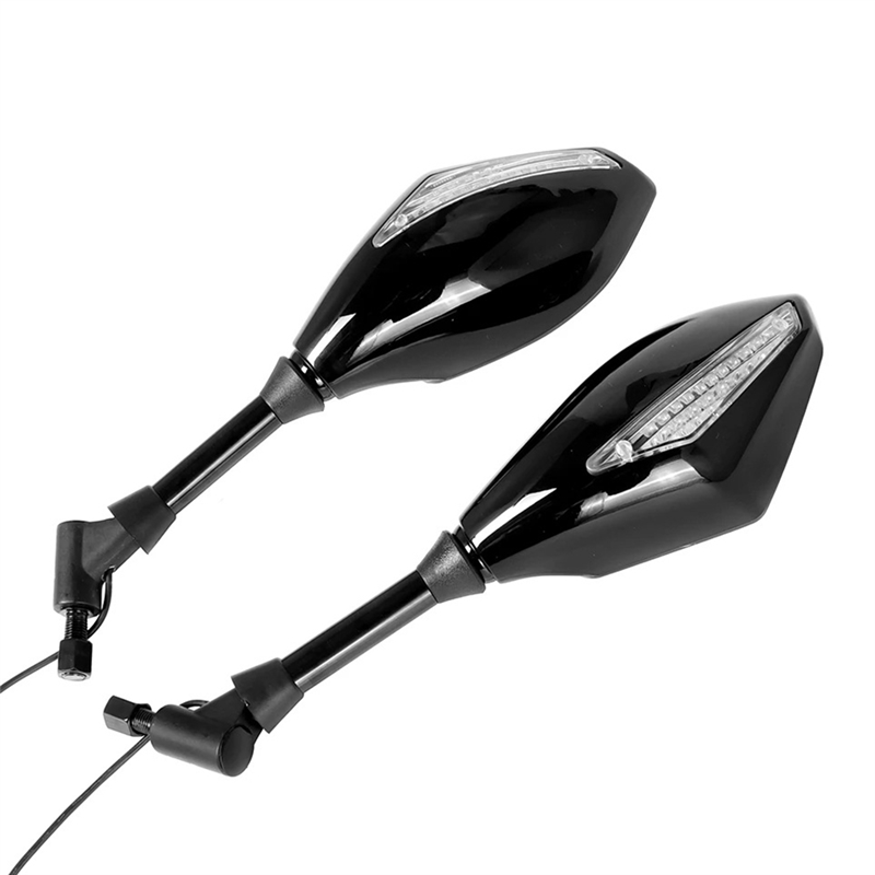 Motorcycle Modified 10mm Universal Rearview Mirror with Turn Signal Light LED Rear View Mirror with Light Side Mirror,A
