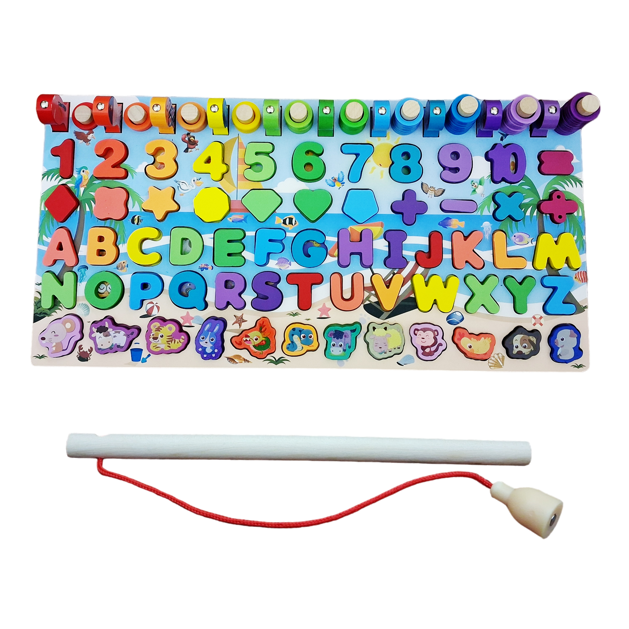 6-in-1 Educational Wooden Puzzle Sorting & Stacking Toys for Toddlers - ABC, Numbers, Shapes, Abacus, Animals & Fish Activity - Montessori Learning Toy for Baby