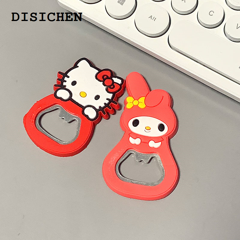 DISICHEN Original Sanrio Hello Kitty Bottle Opener Cute Cartoon Silicone Stainless Steel Opener Mymelody Fridge Magnet Kitchen Bar Tool