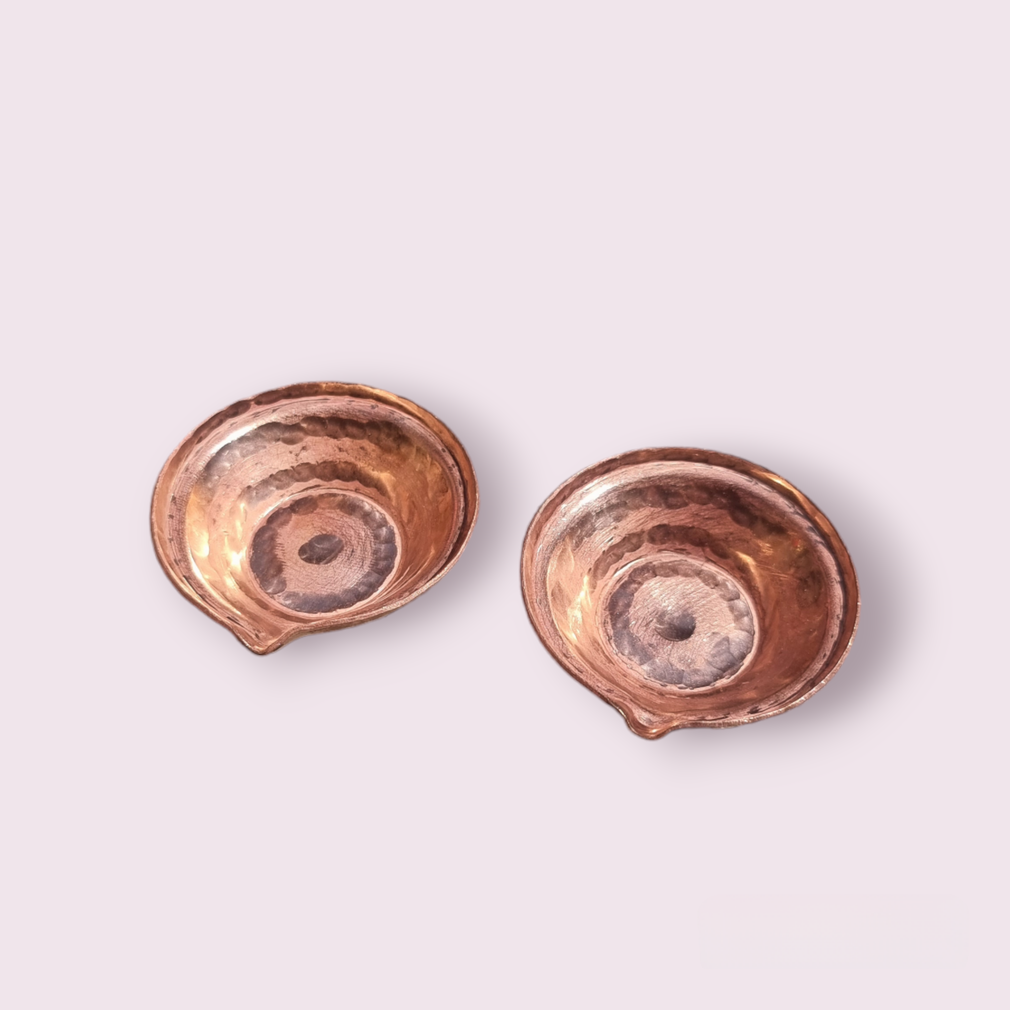 Copper Diyo Batti/Paalcha - Pure - Handmade, Hammered - Smallest - 2.1 inch 5.5 cm diameter - 0.7 inch 2 cm height - 2 pcs set - Cute