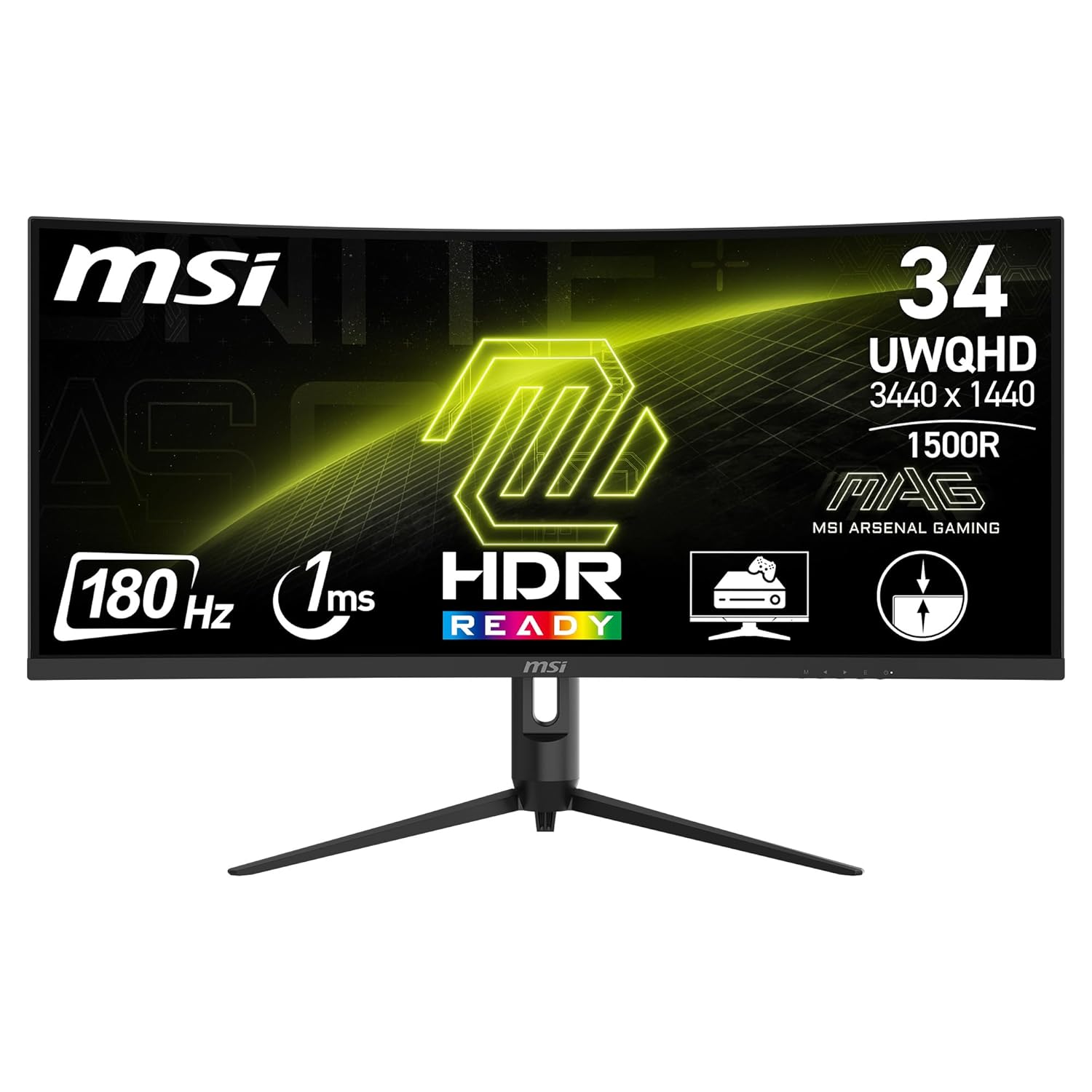MSI MAG 342CQR E2 34 Inch 3.4K UWQHD Curved Gaming Monitor - 1500R 3440 x 1440 Resolution, 180 Hz / 1ms (MPRT), Adaptive Sync - DP 1.4a, HDMI 2.0b CEC, 95% DCI-P3, AI Vision, HDR Ready