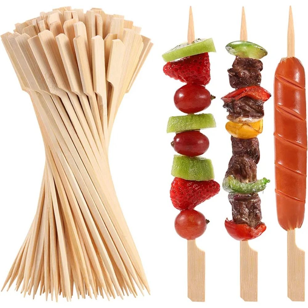 100Pcs Portable Bamboo Wood Barbecue Skewers Natural Camping Party Disposable Bamboo Sticks Barbecue Tools Fruit BBQ Bamboo Skewers