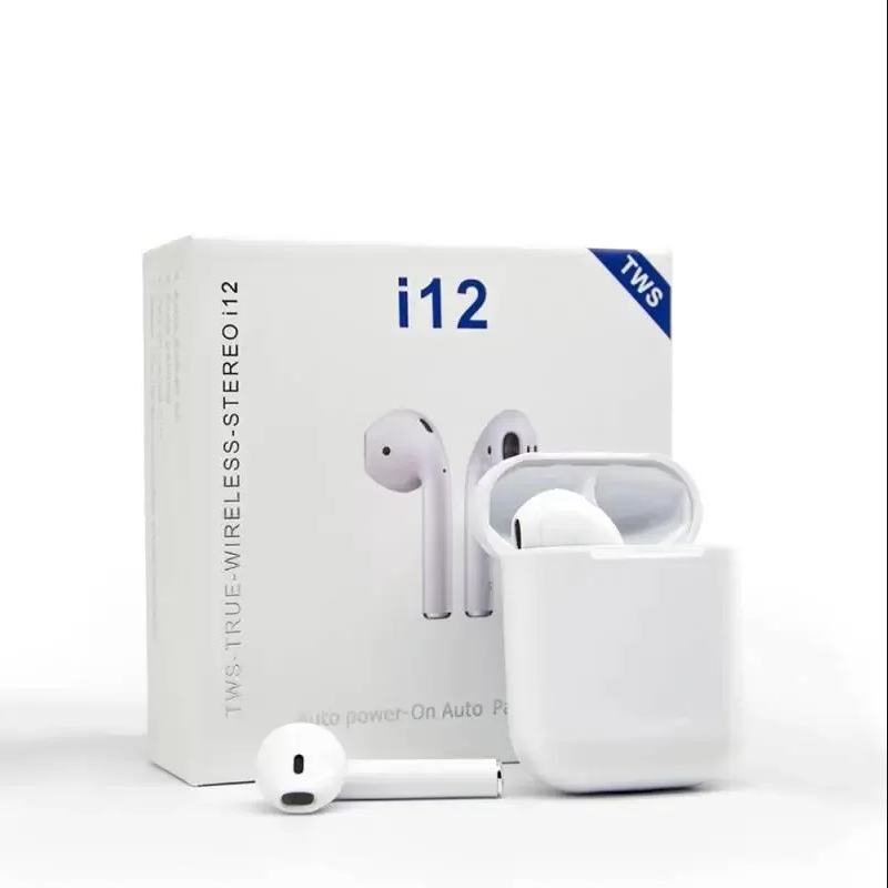 Bizzy i 12 Dual Airpods TWS Mini Bluetooth Wireless Headset With Charging Doc For Android all Phones Wireless Earbuds with Noise Cancelling Microphone