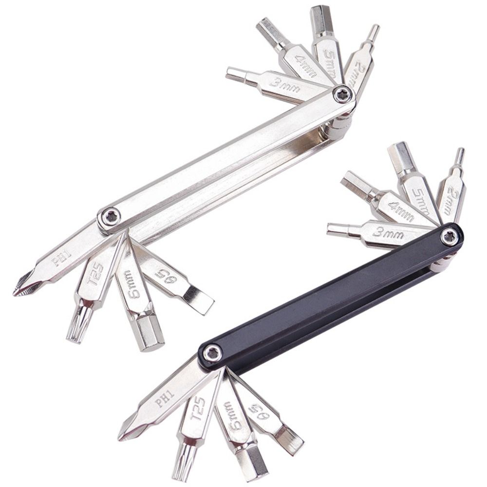 New Steel Bicycle Repair Tools 8 in 1 Silver Black Hex Spoke Wrench Foldable Mountain Bike Tool Bicycle Maintenance