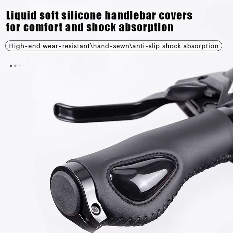 1Pair Leather Bicycle Grips Liquid Silicone Handle Cuffs Ergonomic Handlebar Gel Grip Dual Lock Non-slip Bike Accessorie CF8