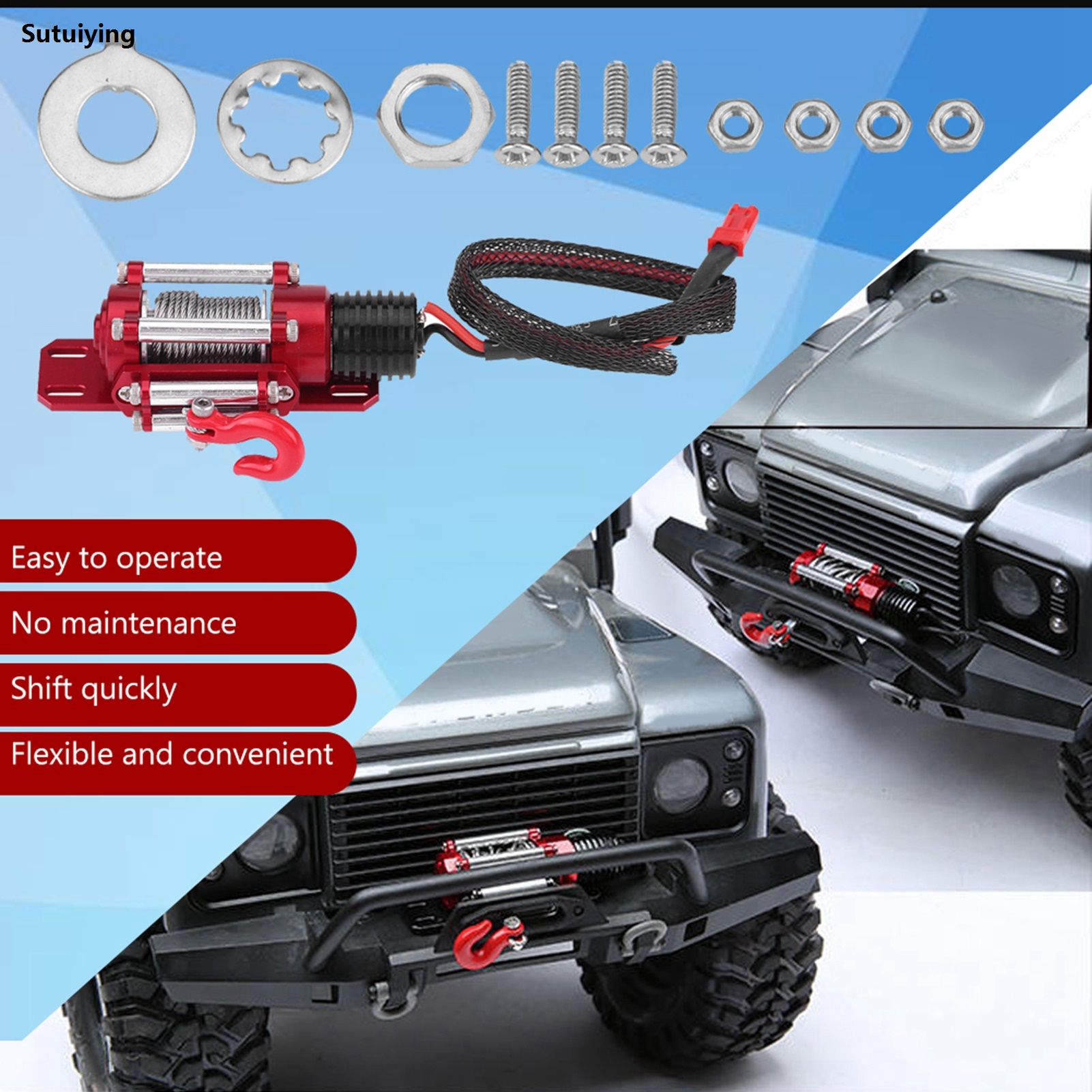 Sutuiying 1/10 Scale RC Model Vehicle Crawler Car Accessory Metal Winch With Profesional Remote Controller RC Car Winch RC Crawler Winch RC Accessory