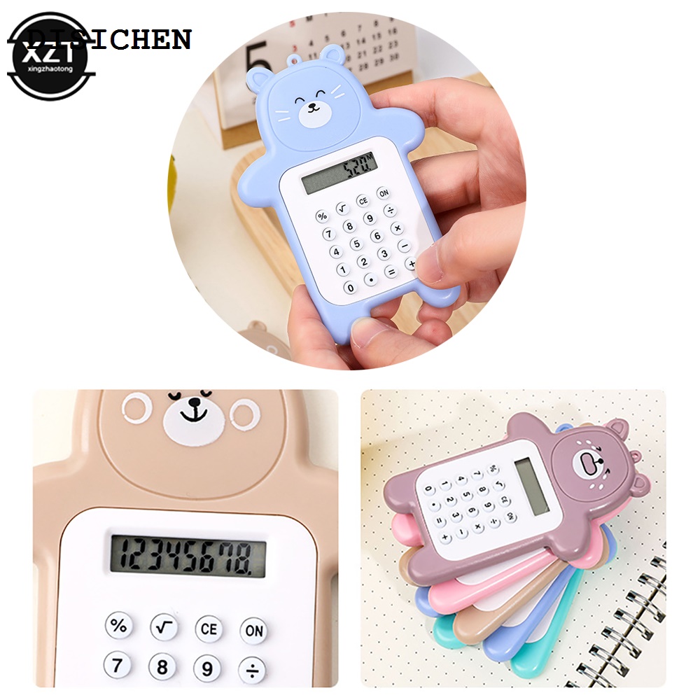 DISICHEN Fashion Mini Calculator Portable Pocket Size 8 Digits Display Cartoon Cute Bear Ultra-thin Button Calculator School Supplies for Child