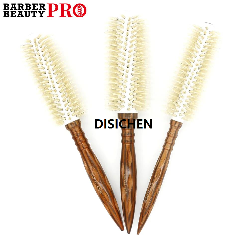 DISICHEN Barber Beauty Salon Hair Curls Brush Antistatic Wooden Hair Round Brush For Hairdressing Nylon Walnut Heat Resistant Hairbrush Special