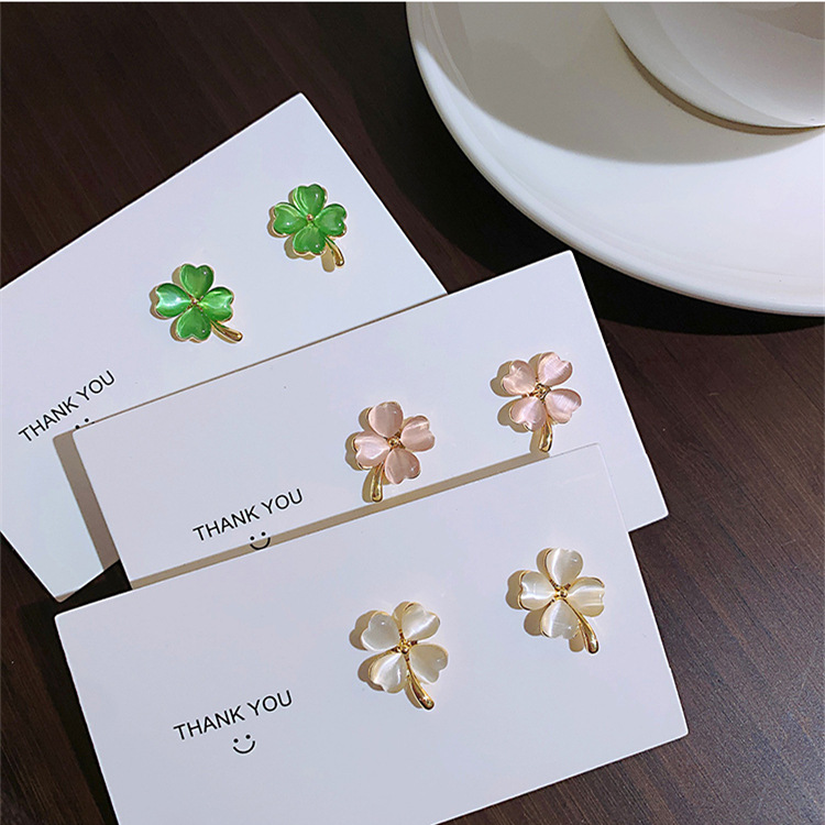 【New arrivals】2022 Spring Summer Eye Stone Four-leaf Flower Earrings 925 Silver Pin Earrings Niche High-end Sweet Earrings for Women