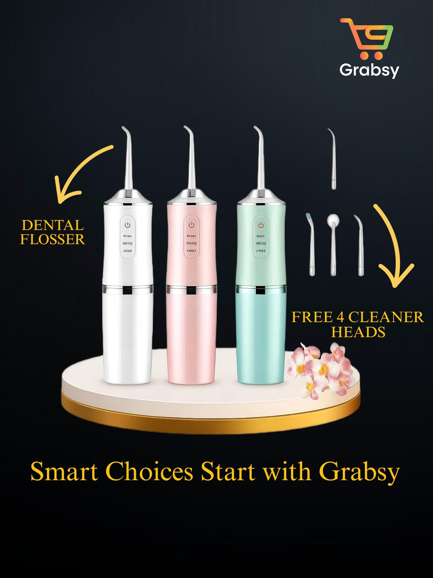 GRABSY Premium Dental Flosser | 3 Speed Level (Soft,Normal Pulse) | 220ML Portable Oral Irrigator | Cordless Dental Water Flosser For Teeth Cleaning Teeth Whitening 3 Pressure Mode 4 Jet Tip IPX7 | Dental Floss | Dental Flosser | Oral Irrigato