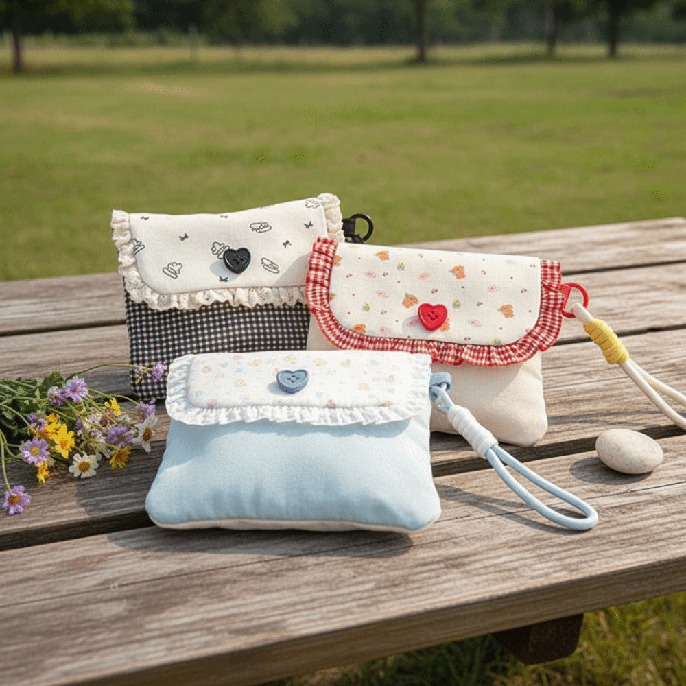 Cute floral sanitary napkin storage bag, female large capacity student portable handheld storage bag for going out