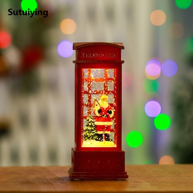 Sutuiying 1Pc Christmas lighting telephone booth Christmas decoration Christmas New theme snowflake glass lamp Christmas decoration ornaments