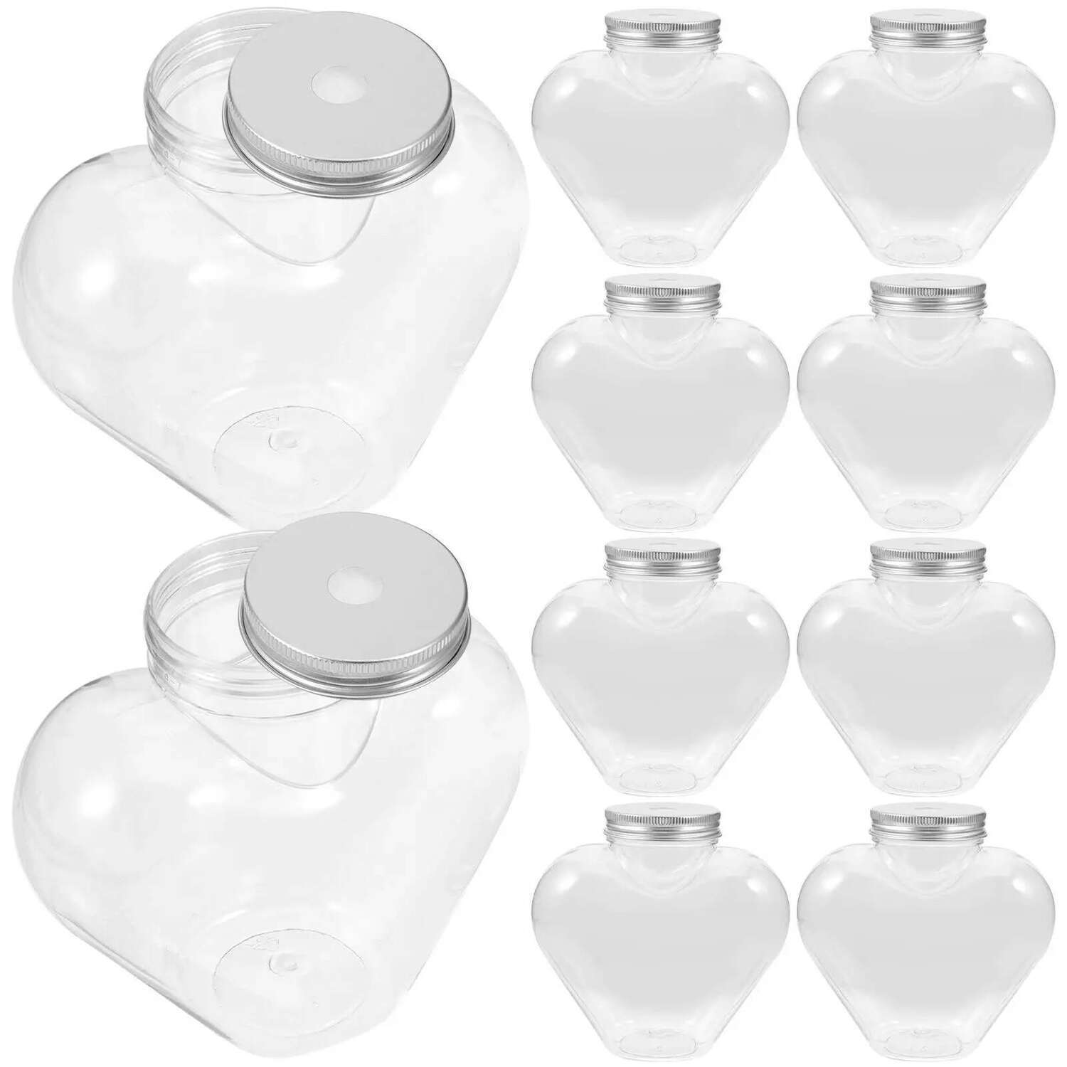 10 Pcs Love Drink Bottle Beverage Heart Shaped Jar Juice Plastic Bottles with Lids Juicing Reusable for Drinks Water