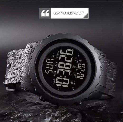 SKMEI 1624 Men Sport Digital Large Dial Multifunction / 50M Waterproof Wristwatch Dual Time, Chrono, Alarm, Date, LED Light,Count down - Full Black