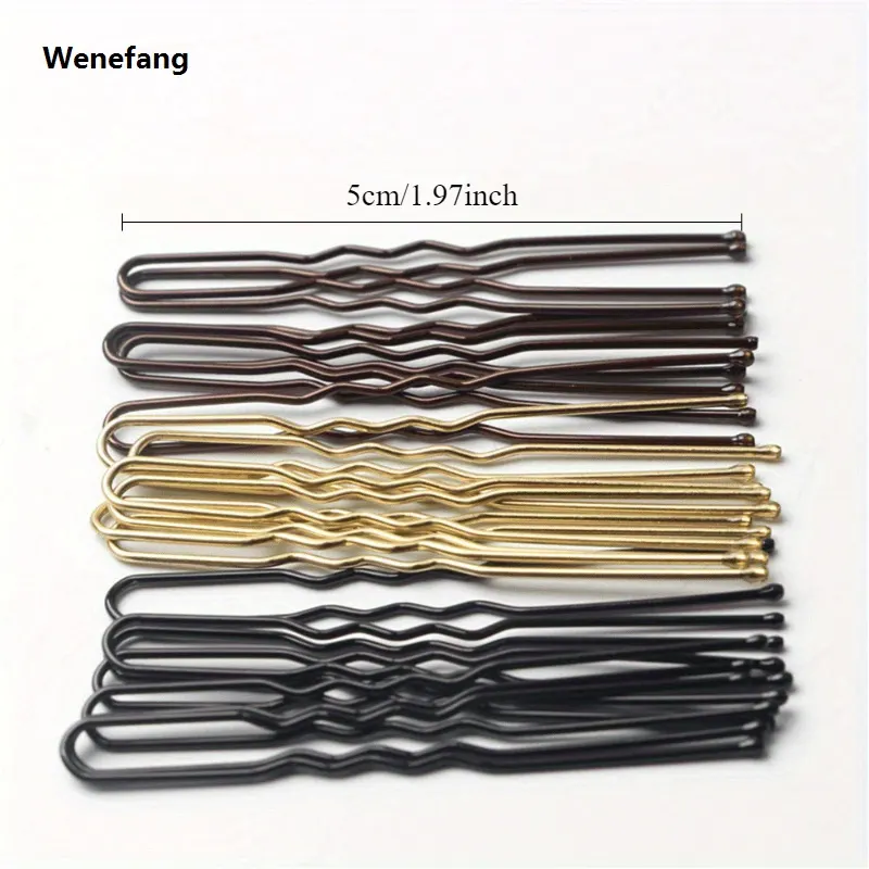Wenefang 50 Pcs/Bag 5cm U Shaped Alloy Hairpins Waved Hair Clips Simple Original Metal Bobby Pins Barrettes Bridal Hairstyle Tool Hair Pins