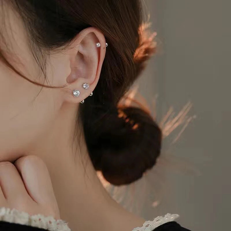 1 pc Medical Stainless steel Crystal Zircon Ear Studs Earrings For Women/Men