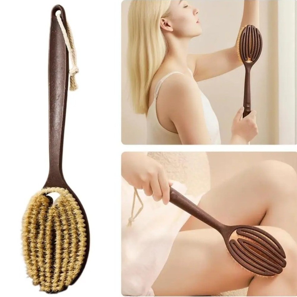 New Natural Bristle Back Scrubber Brush Hard Brush Soft Bristle Dry Brushing Brush Long Handle Shower Brush Bath Tool