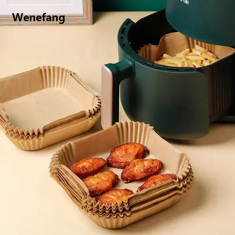 Wenefang 50/100PCS Air Fryer Disposable Paper Square Round Baking Paper Barbecue Original Plate NonStick Mat Kitchen Oven Oil Absorbing Paper Tool