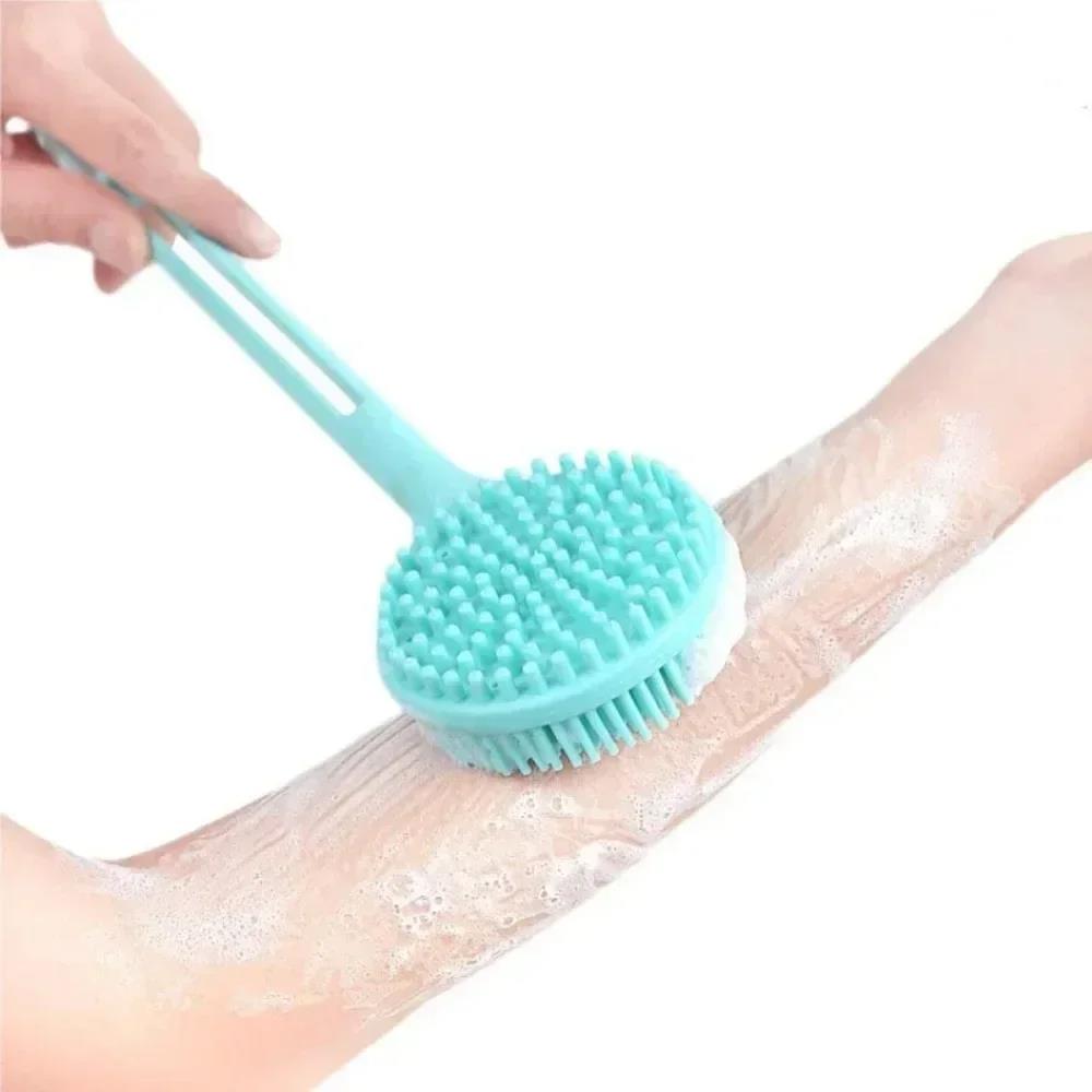 New 1pc Double Side Long Handle Bath Brush Soft Hair Massage Bath Ball Powerful Back Rub Back Rub Mud Bath Brush Body Scrub