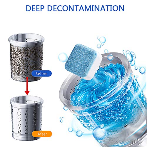 12 pcs Effervescent Tablet Washer Cleaner,Solid Washing Machine Cleaner,Deep Cleaning Remover with Triple Decontamination for Bath Room Kitchen