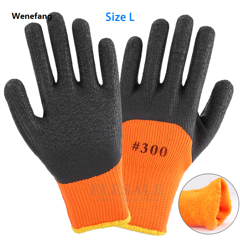 Wenefang 1Pair Winter Waterproof Work Safety Thermal Gloves Anti-Skidding Latex Rubber Garden Gloves For Worker Builder Hands Protection