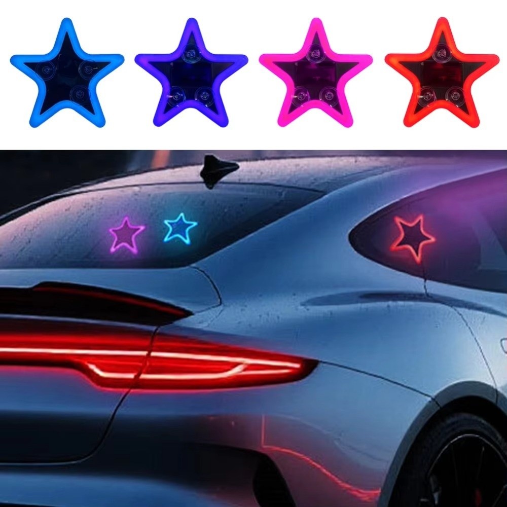 New Star-shaped Car Neon Lights Colorful Solar Powered Car Triangle Window Light Wiring Free Suction Cup LED Car Window Lights Car Decoration